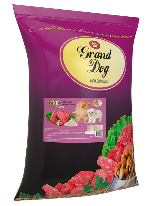 Grand dog корм сухой для взрослых собак мелких пород говядина