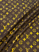 Курточно-плащевая ткань нейлон Louis Vuitton waterproof коричневая с желтым лого