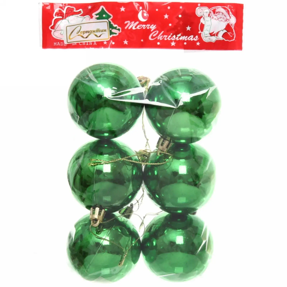 Новогодние шары 6 см (набор 6 шт) «Глянец», Зеленый (пакет)