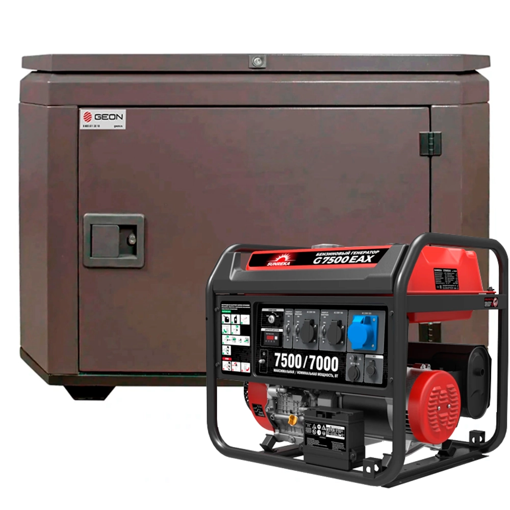 Генератор бензиновый SUNREKA G7500EAX с кожухом Geon 1200 RAL 8019