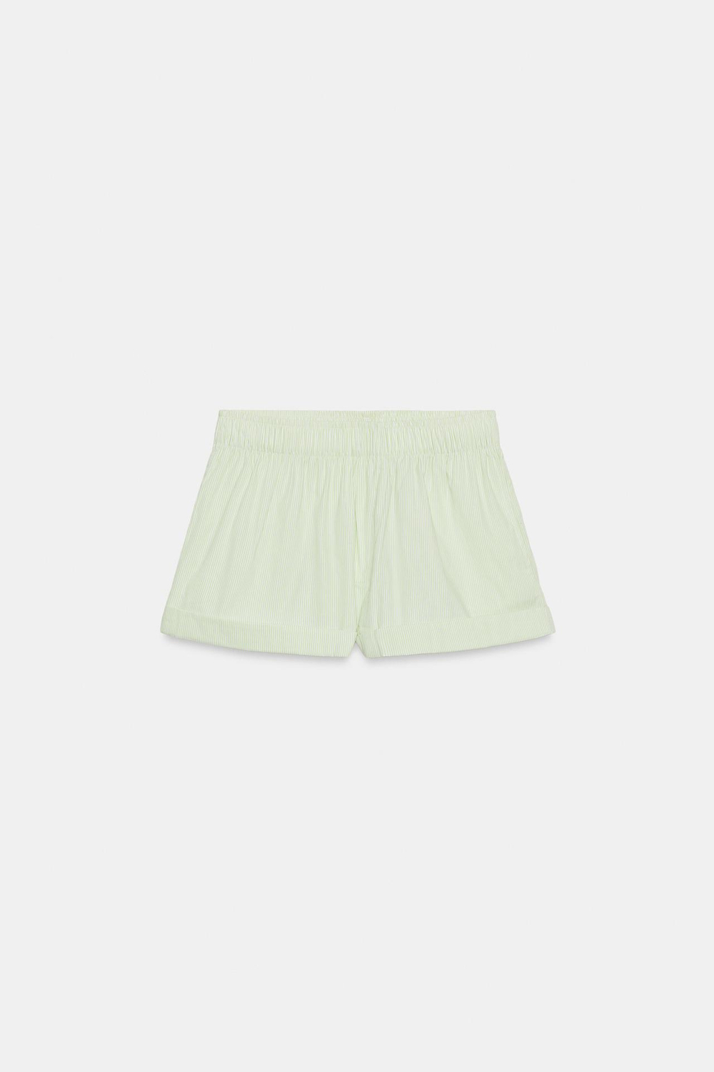 ZARA ШОРТЫ ИЗ ПОПЛИНА В ПОЛОСКУ, ЗЕЛЕНЫЙ/БЕЛЫЙ