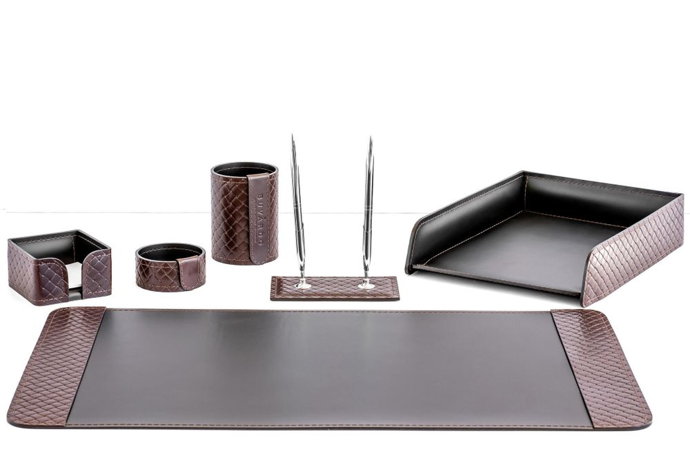 Офисный набор из кожи люкс Баланс цвет FG Brown /черный 6 предметов