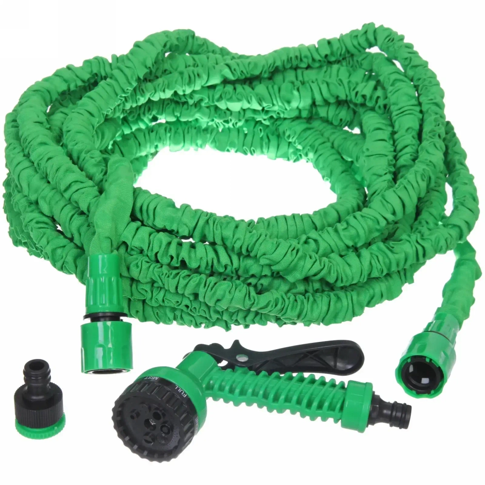 Шланг растягивающийся «Чудо» до 30м в наборе с пистолетом и коннекторами, цвет зеленый