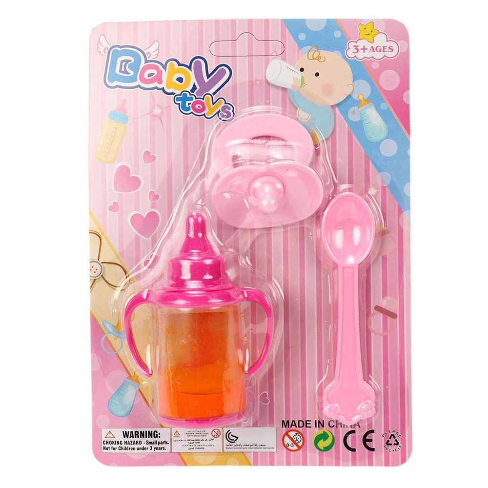 Аксессуары для пупса (бутылочка, ложка, соска), блистер QX682