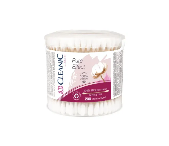 Ватные палочки гигиенические Cleanic Pure Effect в круглой коробке 200шт