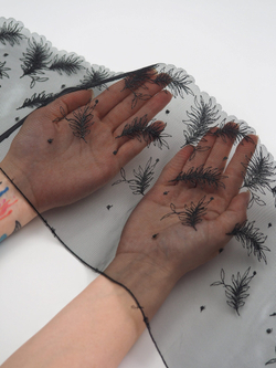 Вышивка на сетке черные перья с люрексом ширина 18 см ОТРЕЗ 0,8 м