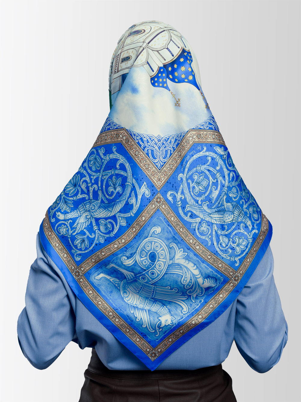 Платок «Белокаменное зодчество» 100% шёлк