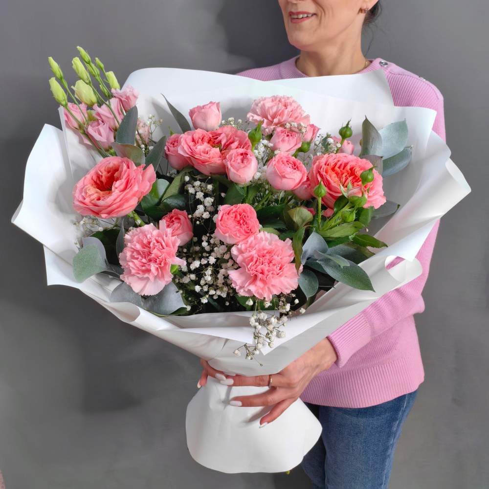 Авторский букет с розами сорта "Мандарин"