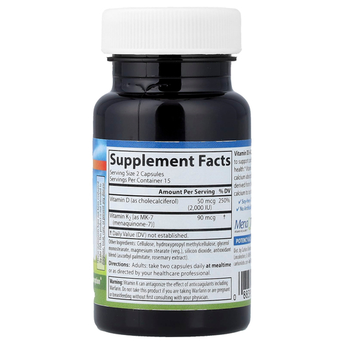 Carlson, витамины D3 и К2, 30 вегетарианских капсул