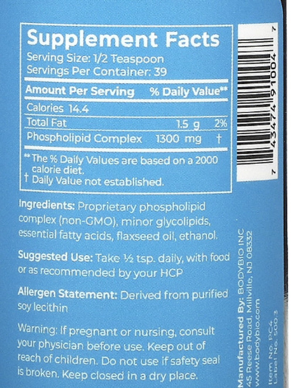 BodyBio PC (Phosphatidylcholine) Liquid 120 ml