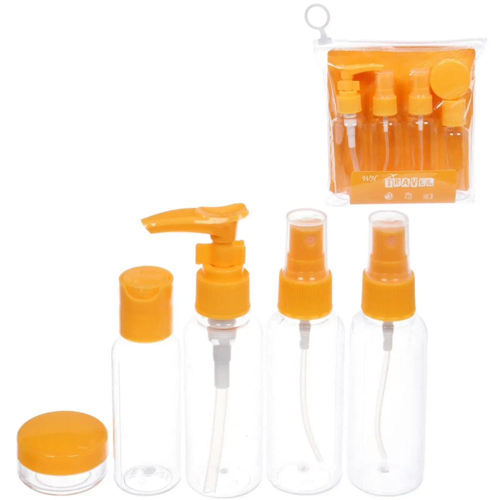 Флаконы дорожные в косметичке 5шт «COMFORT», цвет оранжевый, (60мл*3, 40мл, 10мл)