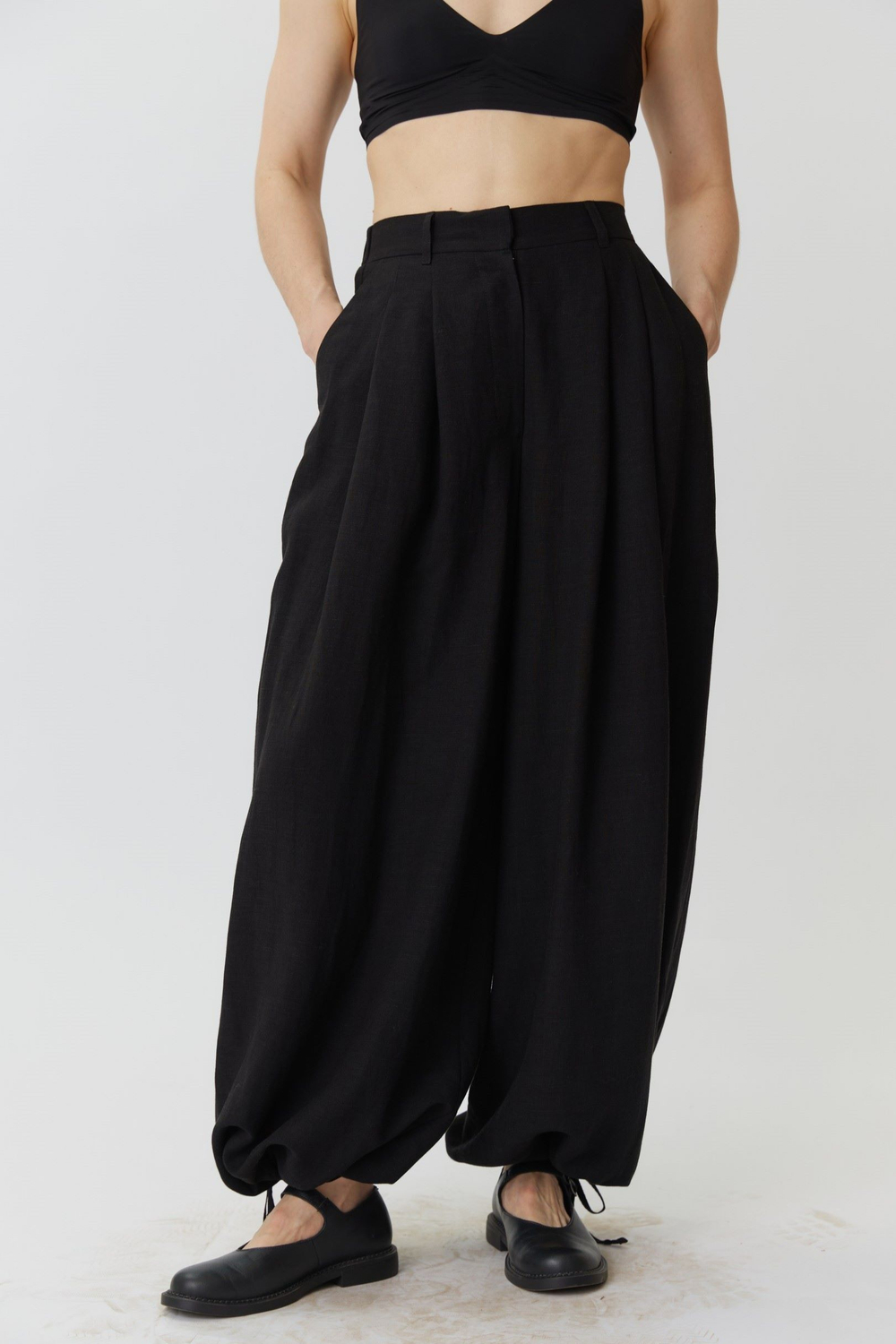 Длинные кюлоты из черного льна