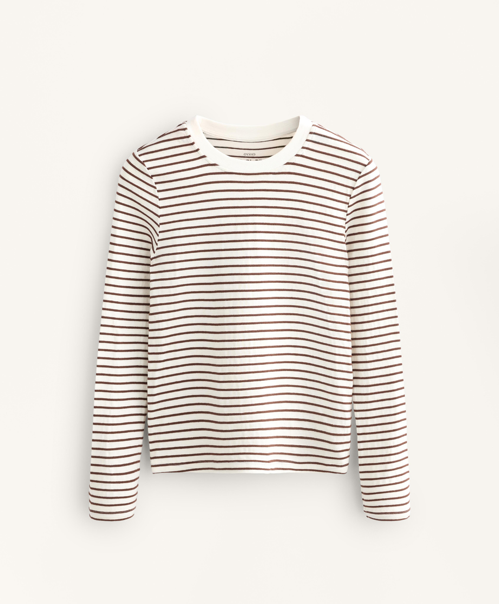 Oysho Лонгслив в полоску из смесового хлопка, коричневый