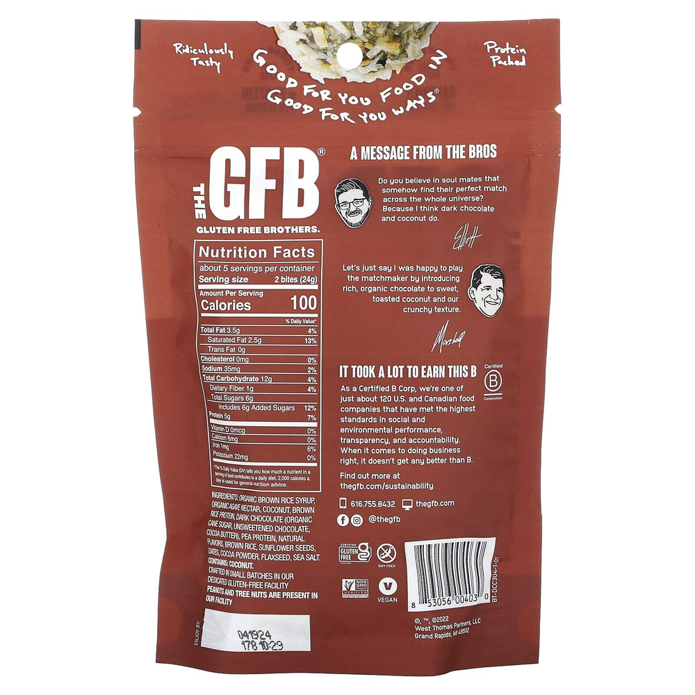 The GFB, Кусочки без глютена, темный шоколад + кокос, 113 г (4 унции)
