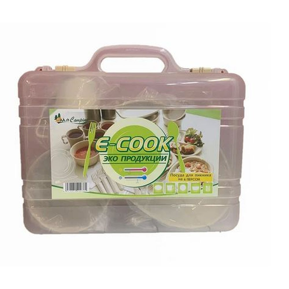 Набор экопосуды для пикника на 4 персоны, 24 предмета, контейнер (MiMir Outdoor)