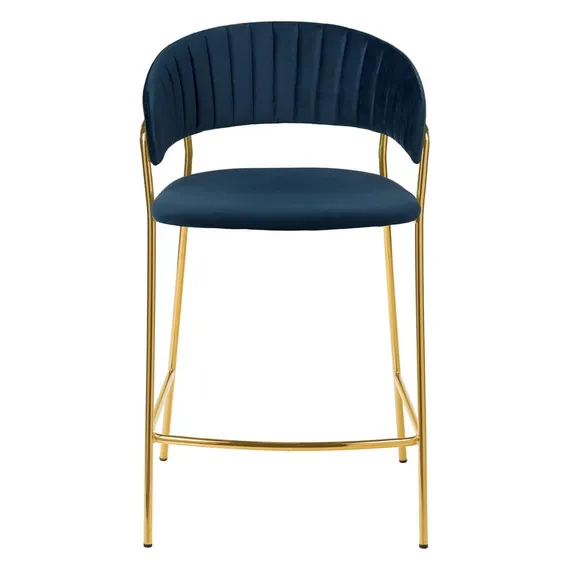 Полубарный стул Turin синий велюр с золотыми ножками