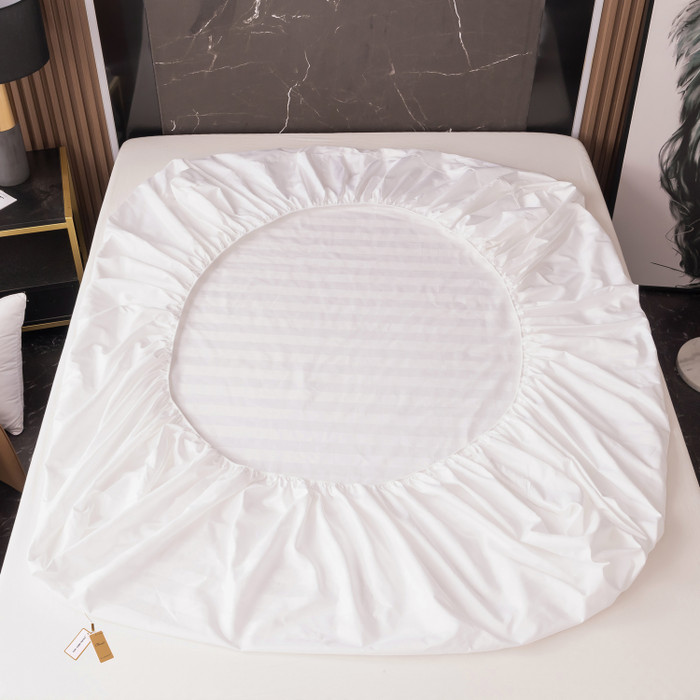 Простыня Страйп Сатин Однотонный Отель белый 100% хлопок на резинке 3x3 RR3CTH03716030