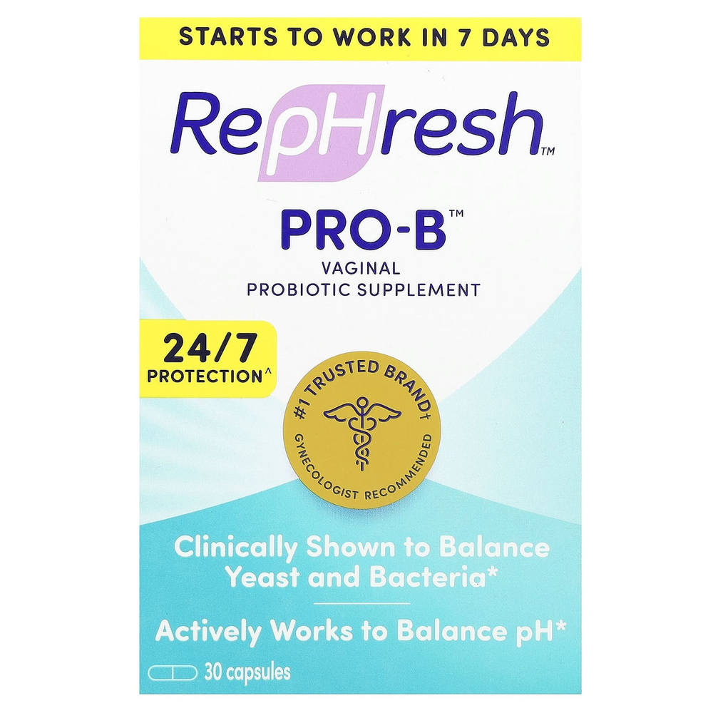 Rephresh, Pro-B, вагинальная добавка с пробиотиками, 5 млрд КОЕ, 30 капсул