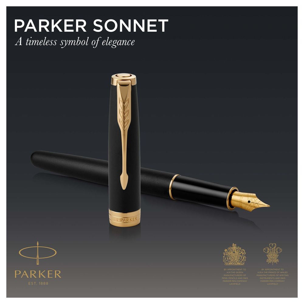 Ручка перьевая Parker "Sonnet Matte Black GT" 0,8мм, подарочная упаковка