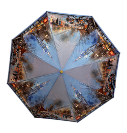 Зонт женский складной супер-автомат набивной "ЭПОНЖ", расцветка - города ("Три слона" - арт. L3801-T)