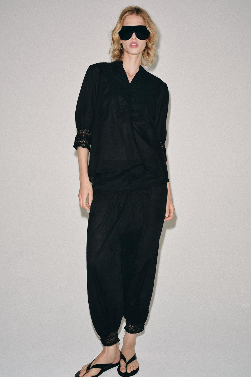 ZARA БЛУЗА С ВЫШИВКОЙ — ZW COLLECTION, ЧЕРНЫЙ