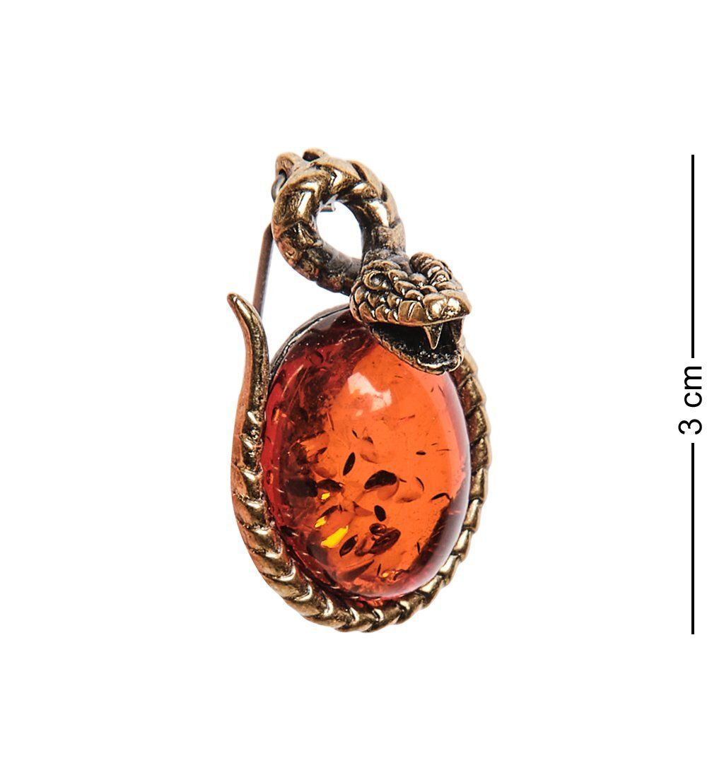 AM-2848 Брошь «Змея Гадюка « (латунь, янтарь)