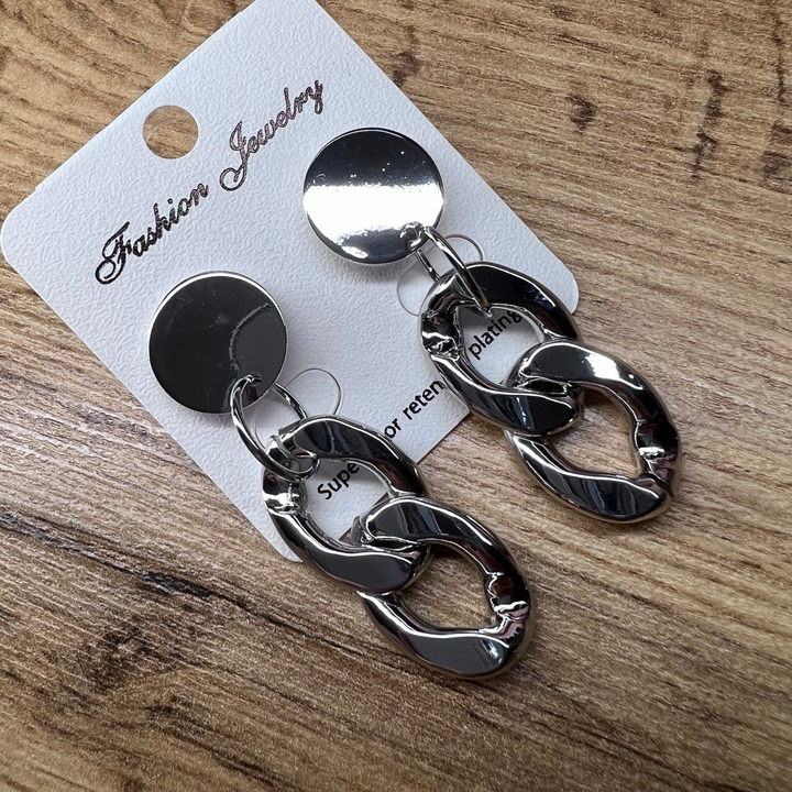 Серьги "Цепи" пластина круг подвеска 2 звена плетение панцирное металл серебристый 5 см