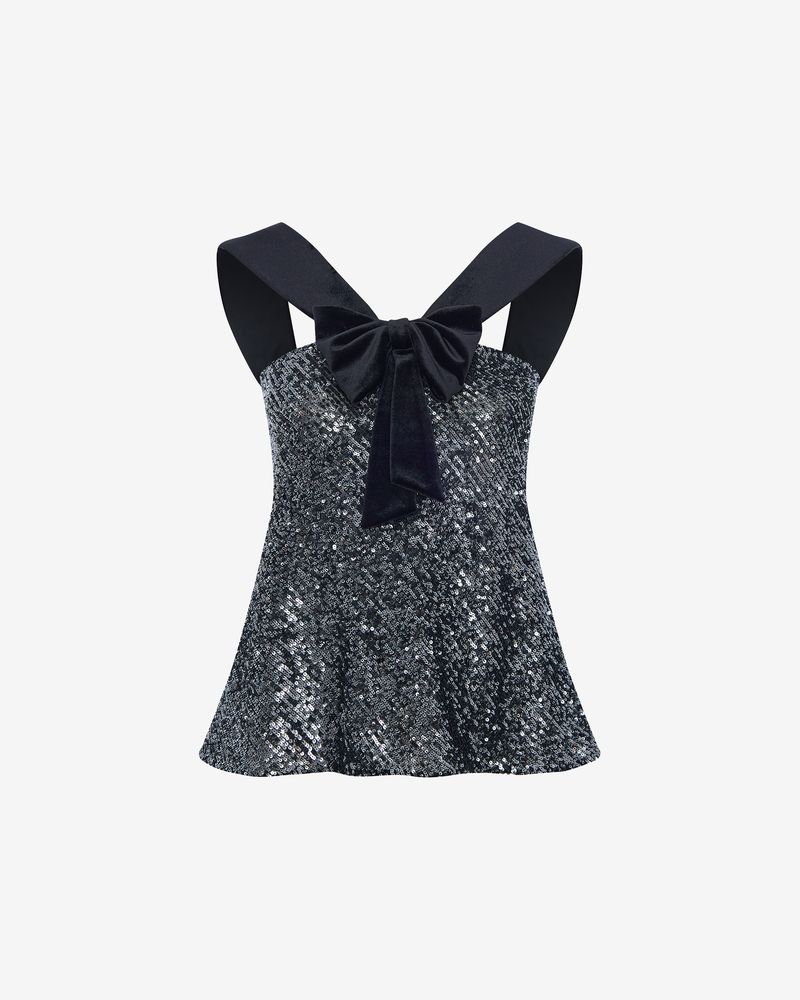 Топ из пайеток и бархата с бантом