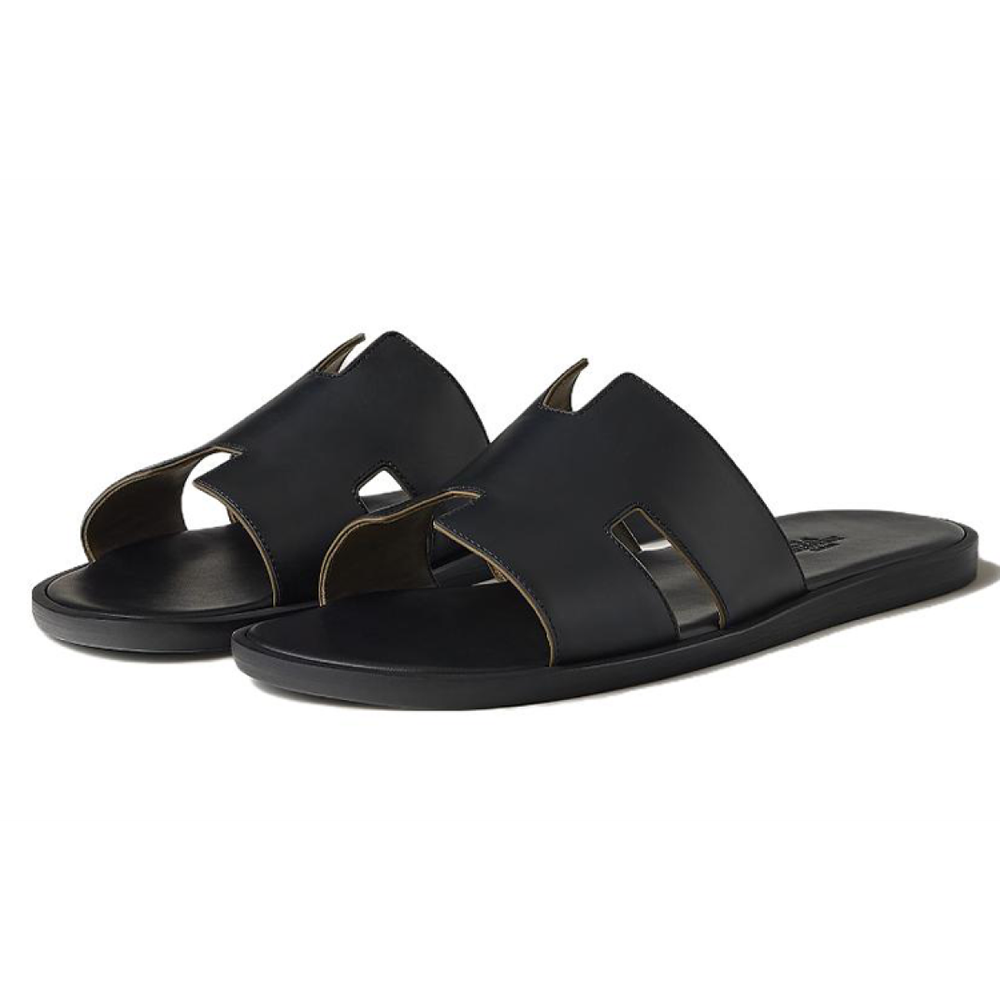 Hermes Izmere leather Round Toe Hooded slippers Men's Black, H222844Z H01