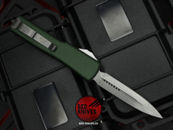 Нож Microtech UTX-70 A+++ D/E GREEN - серый клинок апокалиптик, рукоять темно зеленая
