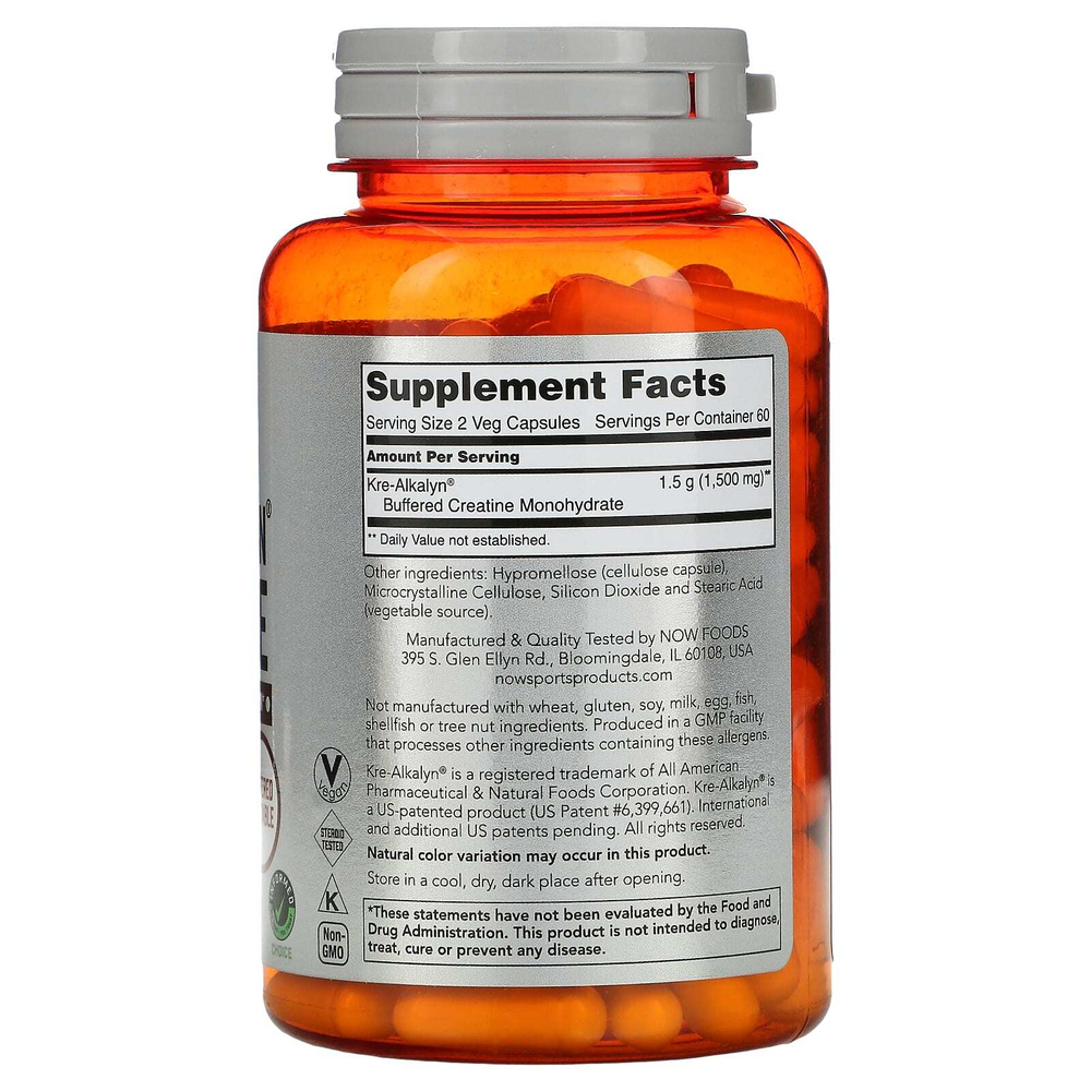 NOW Foods, Sports, щелочной креатин, 1500 мг, 120 капсул (750 мг на капсулу)
