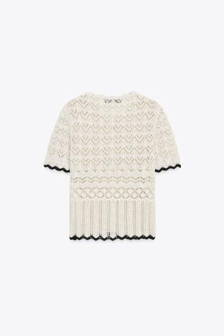 ZARA КАРДИГАН С КОРОТКИМИ РУКАВАМИ И АЖУРНОЙ ВЯЗКОЙ, БЕЛЫЙ/ЧЕРНЫЙ