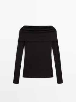 Massimo Dutti Футболка без бретелей с длинными рукавами, черный