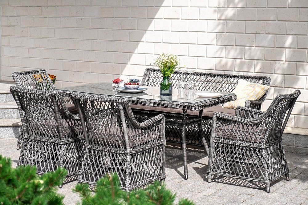 "Катания" обеденная группа плетеная на 6 персон, цвет графит
