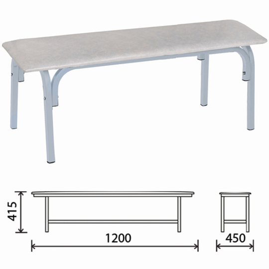 Банкетка без спинки "Астрид", 1200х450х415, светло-серый каркас, кожзам белый