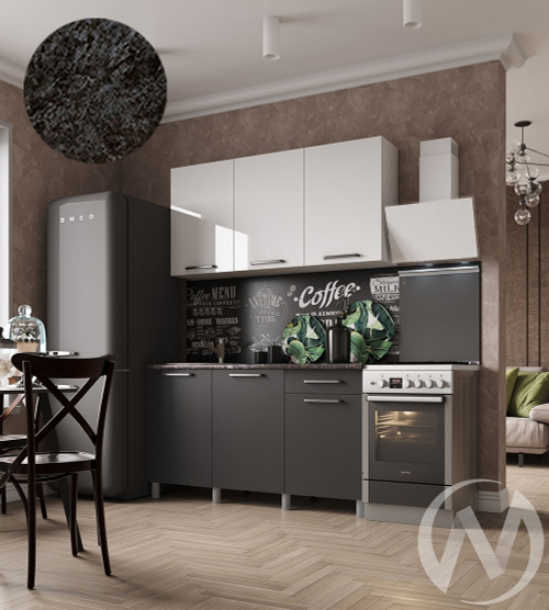 Кухня Ребекка 1.5м (корпус белый/белый; графит) 26мм кастилло темный