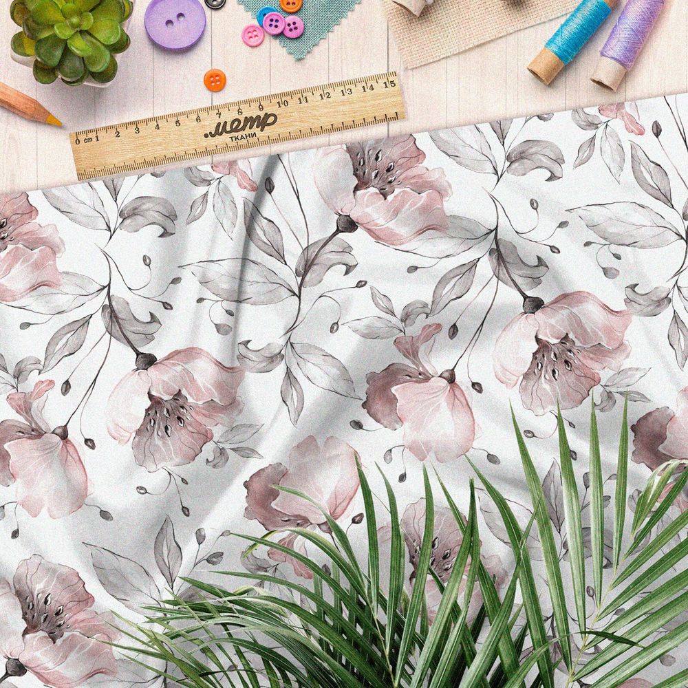 Ткань бифлекс весенний цветочный дизайн