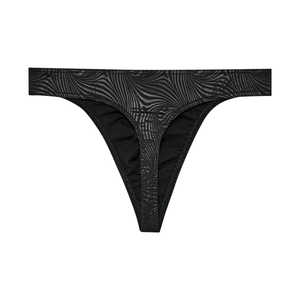 Мужские трусы стринги черные с рисунком зебры HOM OSLO G-String 402748_40J004