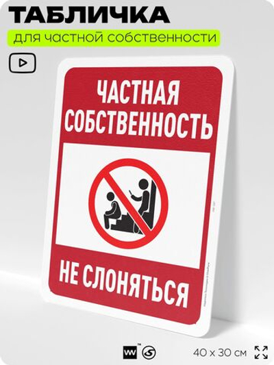 Табличка для частной территории "Частная собственность, не слоняться", на дом, для участка, организаций, предупреждающая, 40х30 см, Silver Plane x Айдентика Технолоджи