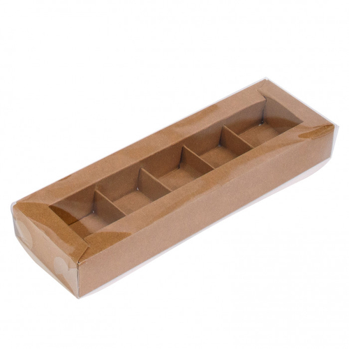 Коробка для конфет 5 шт с пластиковой крышкой 235*70*30 мм (крафт)