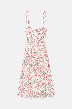 ZARA ПЛАТЬЕ МИДИ ИЗ ПОПЛИНА, БЕЛЫЙ/КРАСНЫЙ