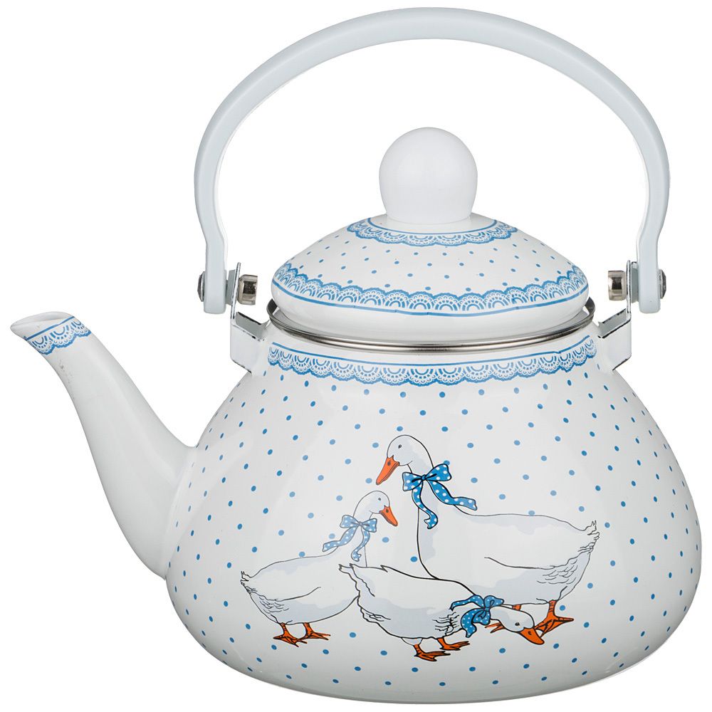 ЧАЙНИК AGNESS ЭМАЛИРОВАННЫ СО СЪЕМНЫМ ФИЛЬТРОМ ИЗ НЖС, СЕРИЯ "ГУСИ" 1,3 Л. (КОР=8ШТ.)