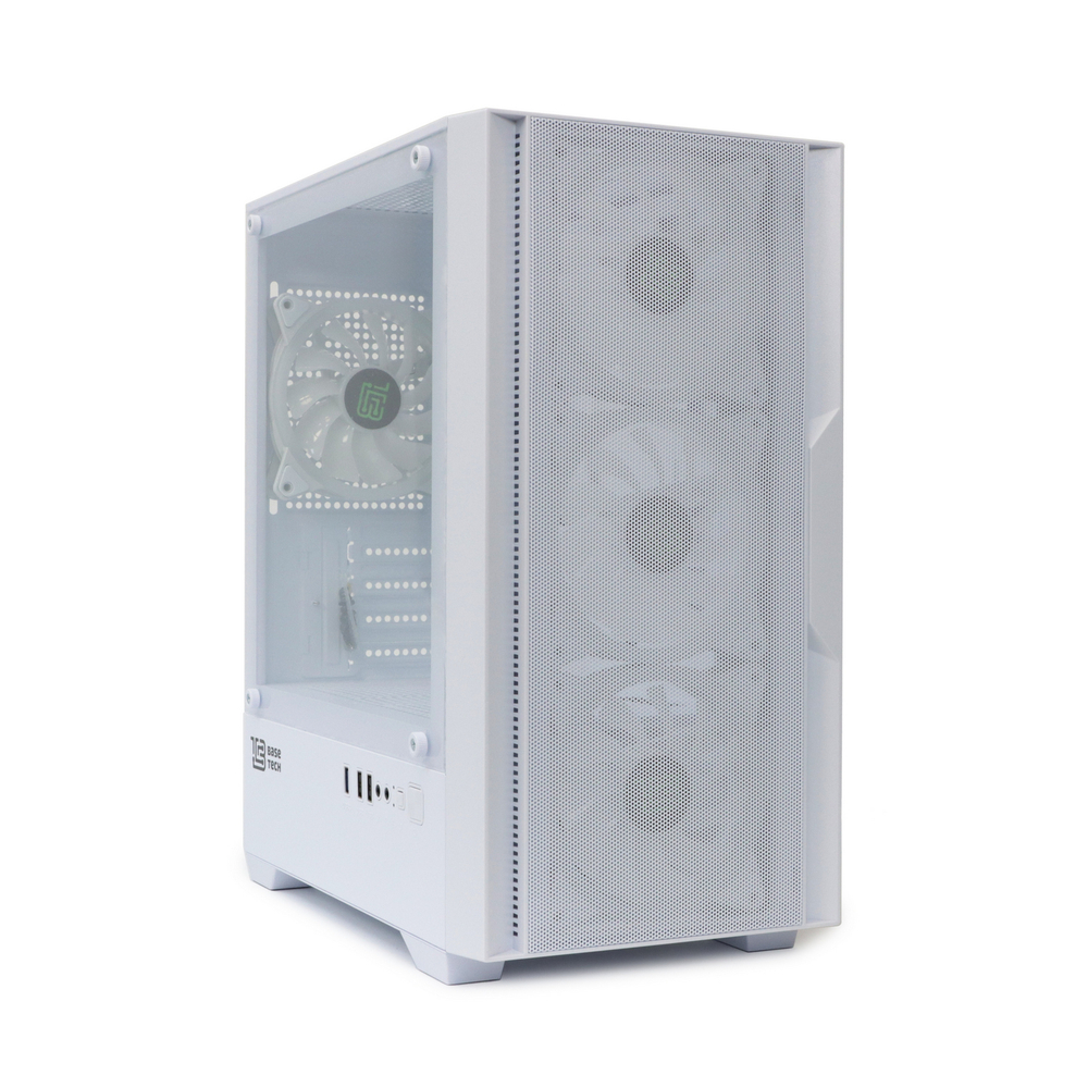 Корпус BaseTech eXtreme GFX-06, Без БП, mATX, белый, 4xFRGB FAN, 2xUSB2, 1xUSB3, бок: закалённое стекло (BT-GFX-06W-MESH-4F-RGB)