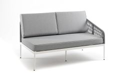 "Канны" левый модуль плетеный из роупа, каркас алюминий белый шагрень, роуп светло-серый круглый, ткань светло-серая