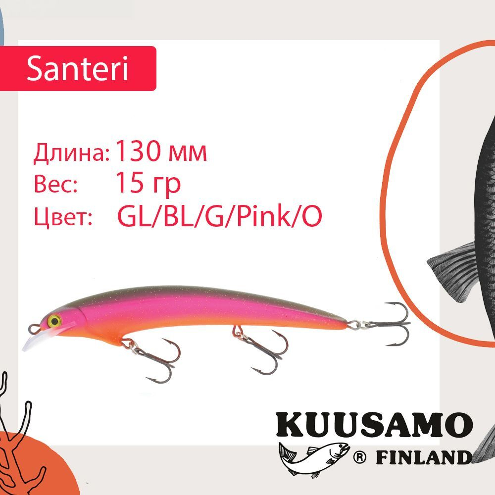 Воблер Kuusamo Santeri 90mm 9г цв. Pink/Li/FYe/GR/S