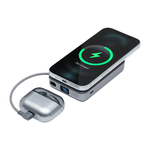 Внешний аккумулятор MagSafe с подставкой и встроенным кабелем Deppa NRG (Qi2) (10000 мА·ч) Беспроводная зарядка: Qi 15 Вт. Проводная зарядка: USB-C, встроенный кабель USB-C. Сертификация Qi2. Есть дисплей и поддержка PD. Энергоёмкость — 38,5 Вт·ч. Максима