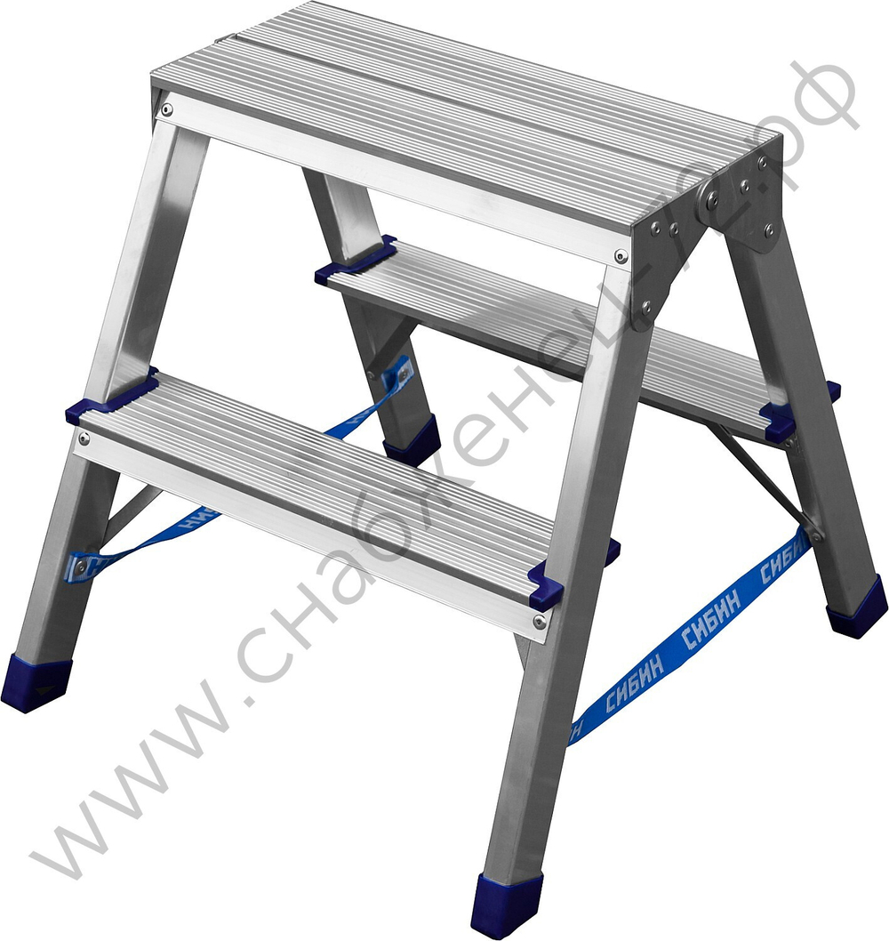 СИБИН 2 ступени, алюминиевая, двухсторонняя стремянка (38825-02)