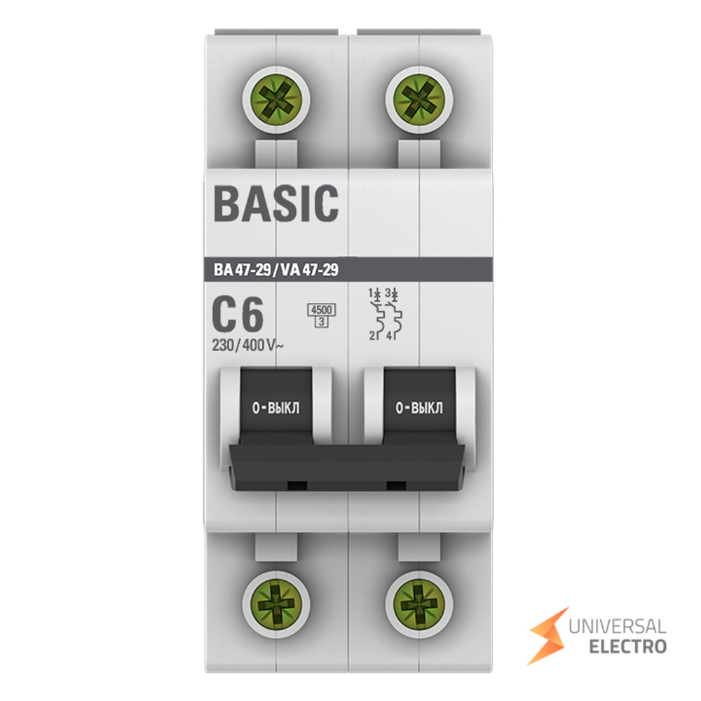 Автоматический выключатель 2P 6А (C) 4,5кА ВА 47-29 Basic