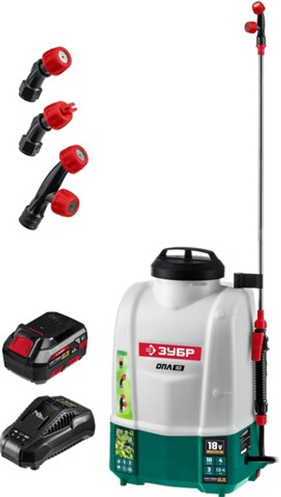 ЗУБР 10 л, 1 АКБ 4 А·ч, аккумуляторный опрыскиватель (ОПЛ-10-41)