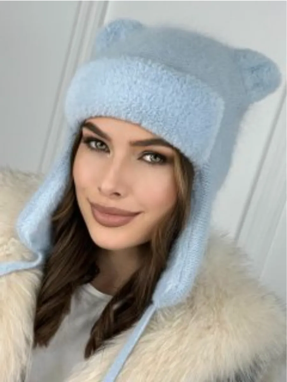 шапка зимняя вязаная с ушками ангора